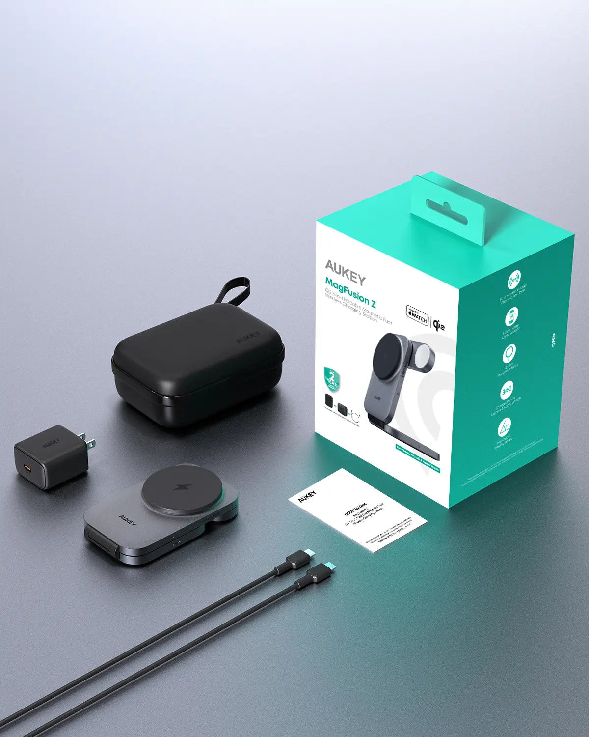 AUKEY MagFusion Z Qi2 15W 3-in-1 Foldable Wireless Charger for iPhone, Apple Watch & AirPods – LC-MC312