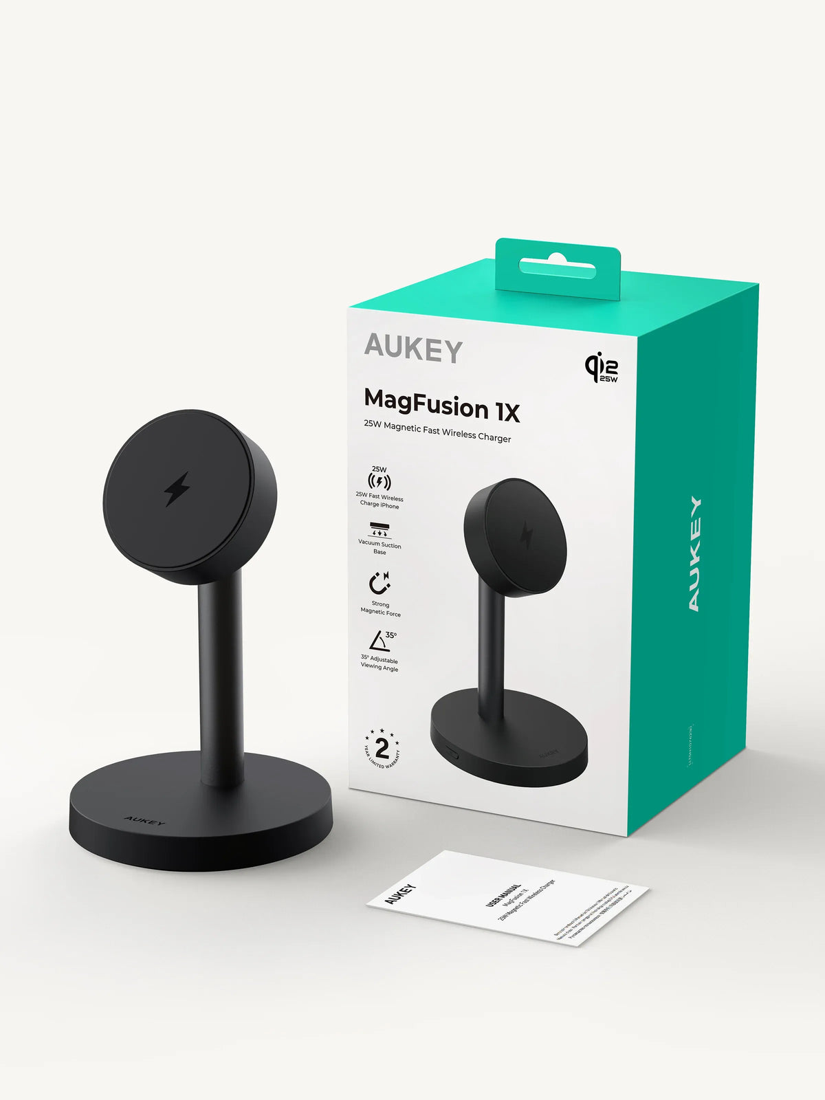 AUKEY MagFusion 1X Qi2.2 25W Fast Magnetic Wireless Charging Stand for iPhone, Samsung & Google Pixel – LC-MC111