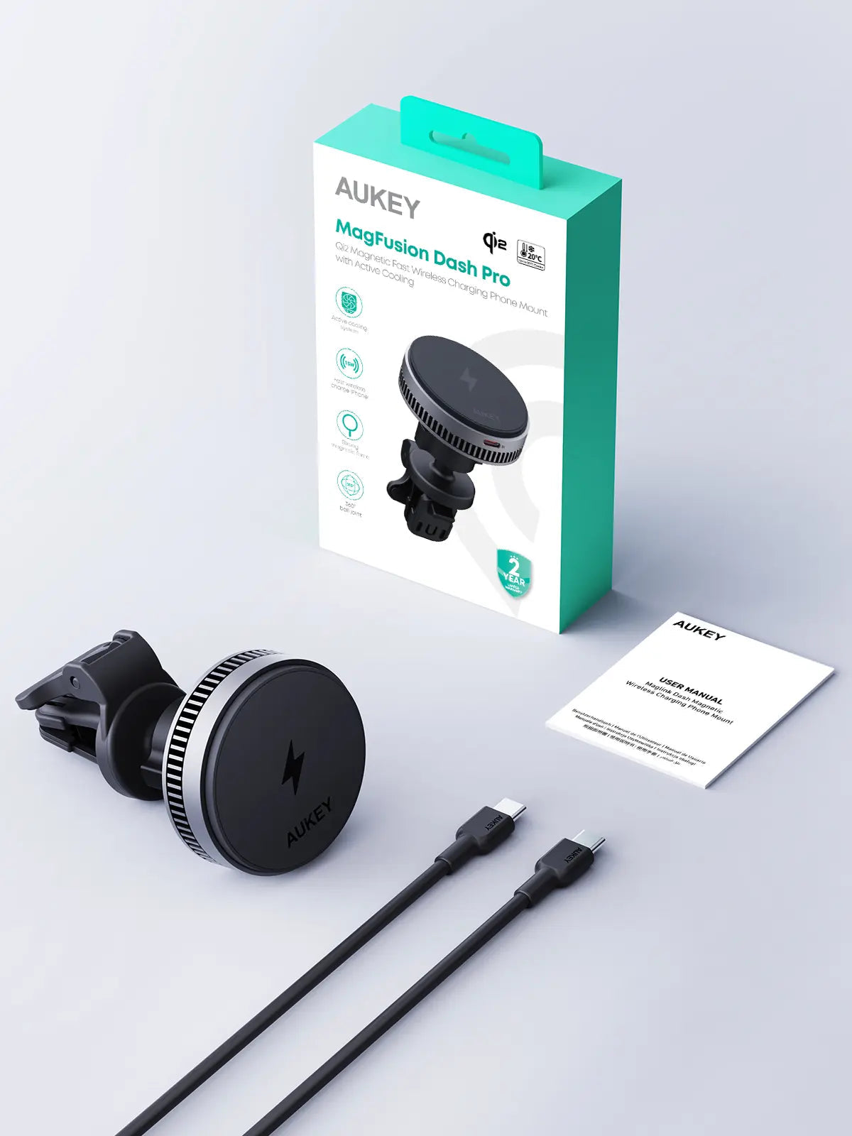 AUKEY MagFusion Dash Pro Qi2 15W Active Cooling Wireless Car Charger Mount – HD-MC13A