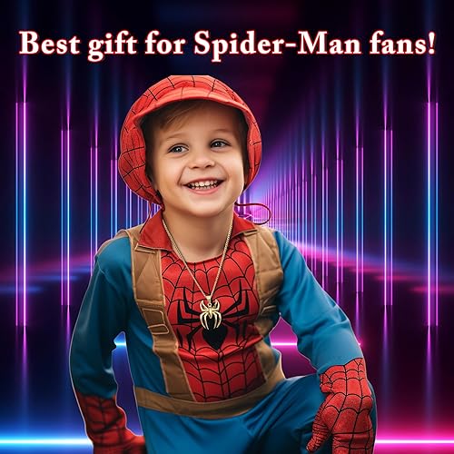 Spider Pendant Necklace Surgical Steel Superhero Spiderman Jewelry for Kids- Gold-A