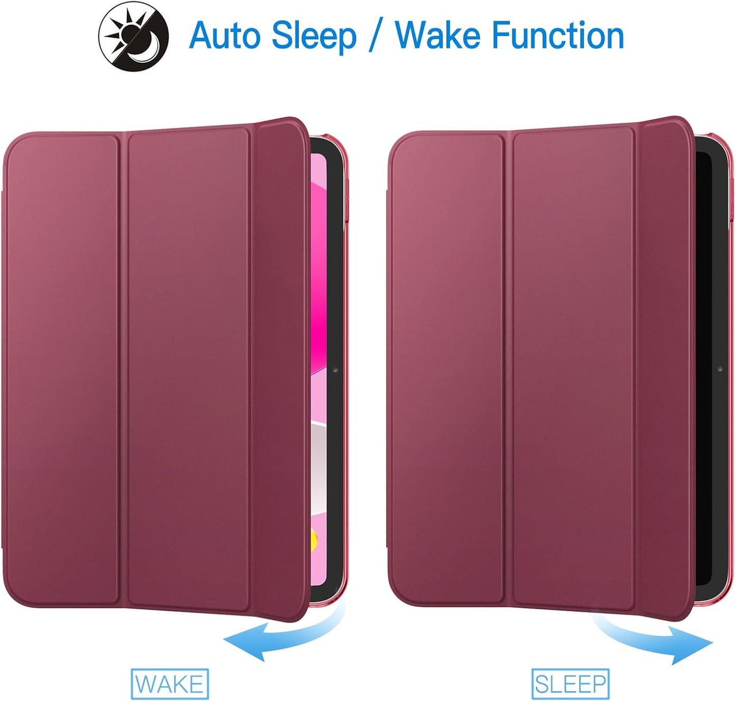 iPad (A16) 11th/10th Generation Case, Slim Stand Hard Back Cover with Auto Wake/Sleep Function, Burgundy