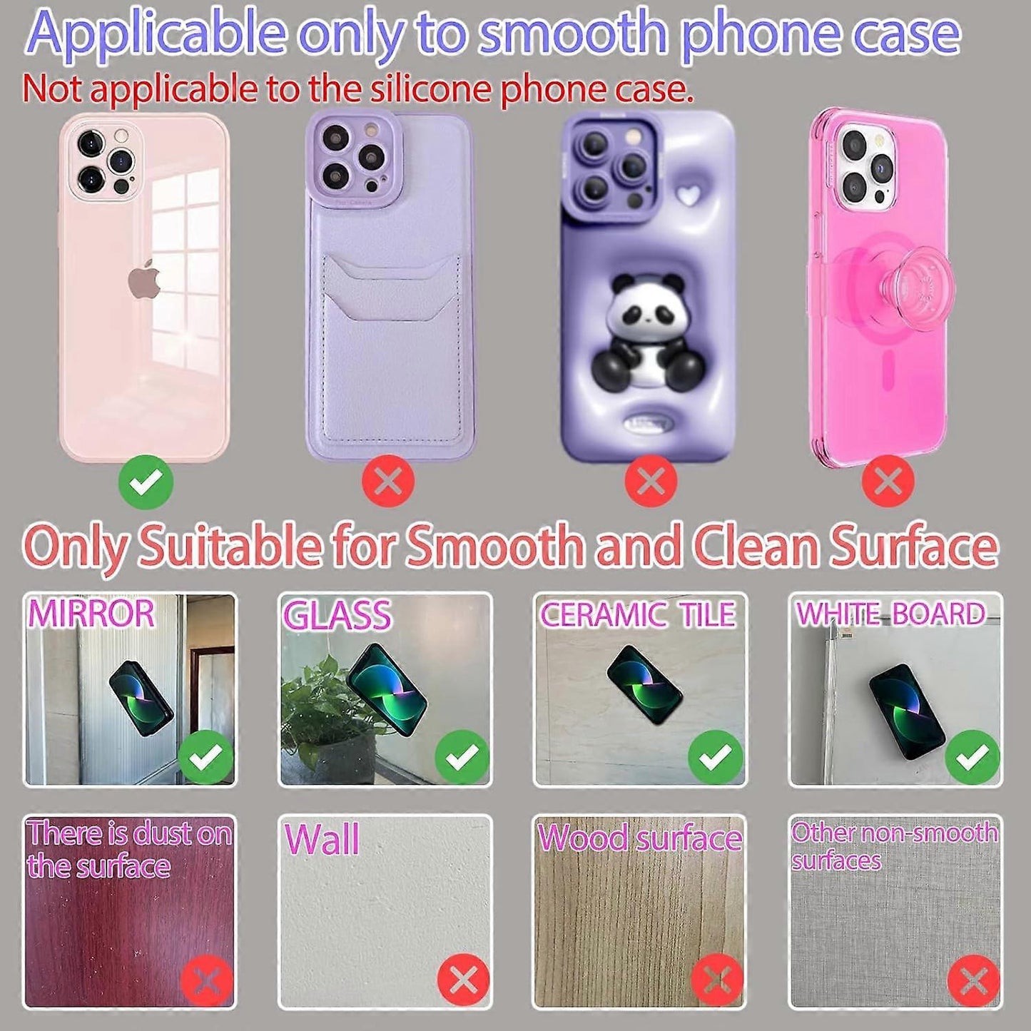 Silicone Suction Cup Phone Case Mount Handsfree Holder White Compatible with Phone Accessories for Selfies Videos Strong Grip Double Sided