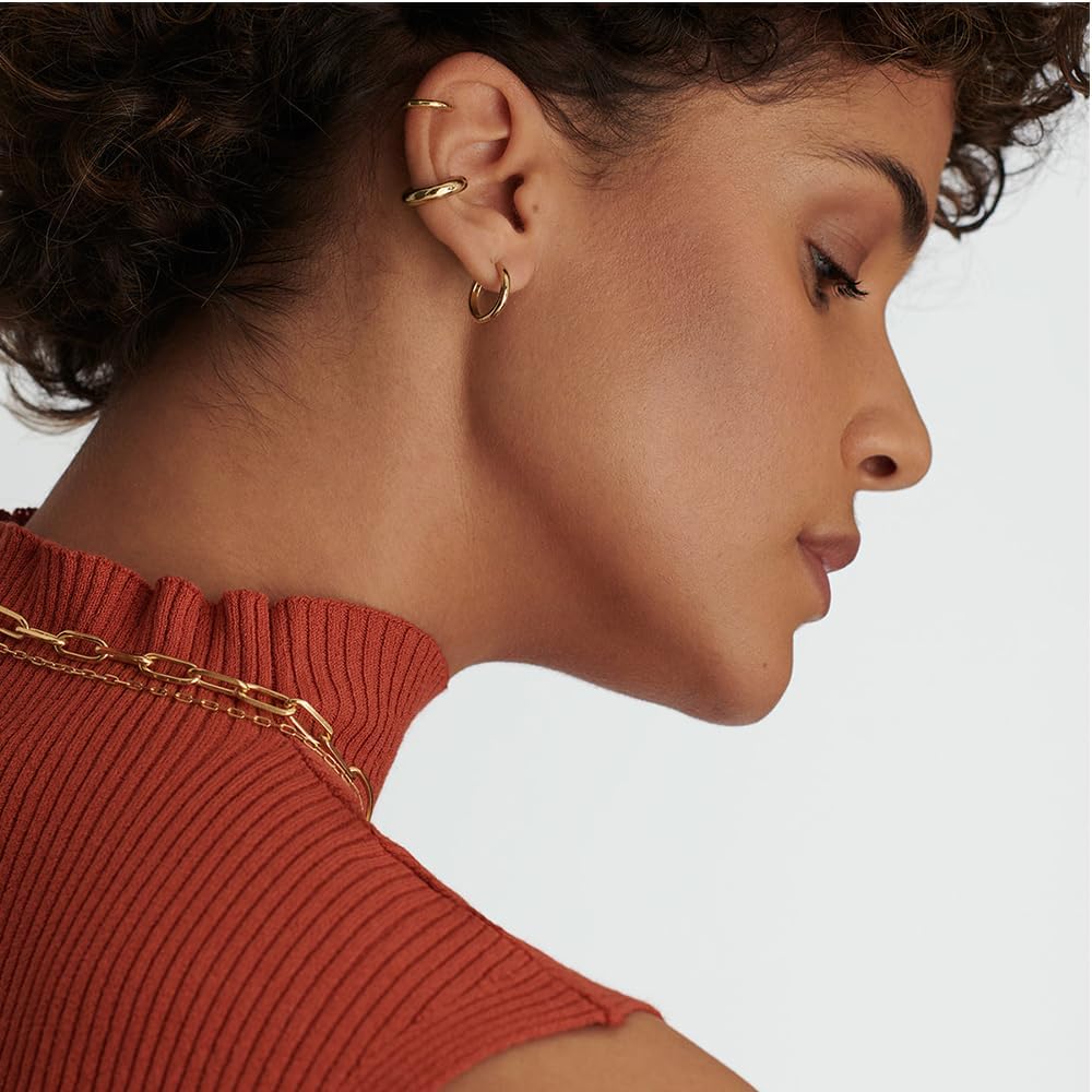 Small Gold Hoop Earrings Set of 3 - Plated 14K Real Gold Hoops for Women - Hypoallergenic, Mini, Non-Tarnish, Stack, Cartilage Hoops Gold