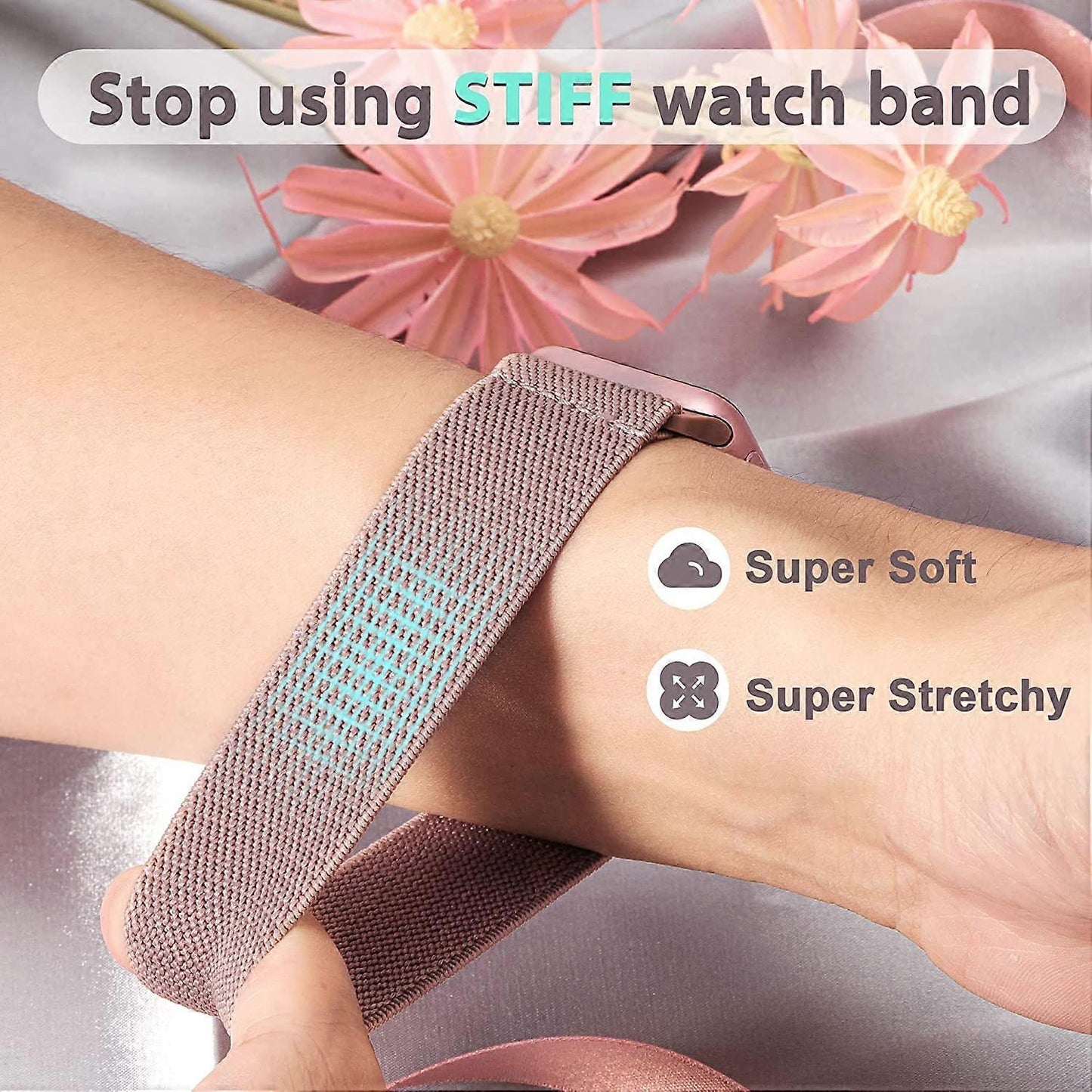 Nylon Stretch Band 5-Pack Compatible with Apple Watch 42mm 44mm 45mm Solo Loop Fabric Elastic Bracelet for Women Men
