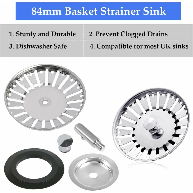 2 Pack Sink Strainer Plug, 84Mm Sink Drain Plug Replacement, Stainless Steel Sink Filter Stopper For Kitchen Or