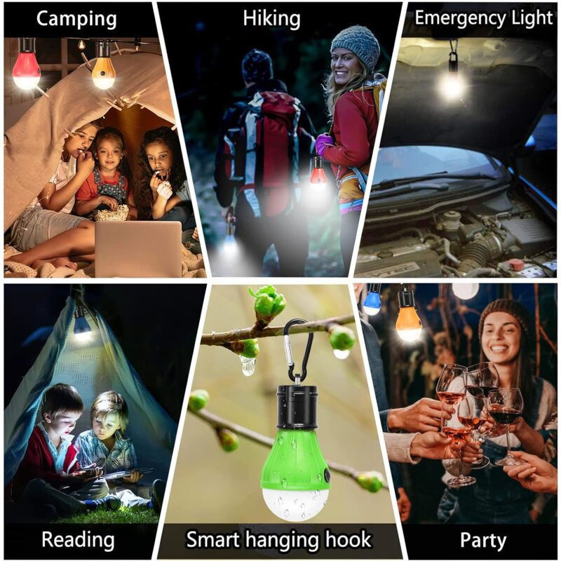 4 Pack LED Camping Lights Hiking Fishing Emergency Light Waterproof Battery Powered LED Indoor Outdoor Lighting