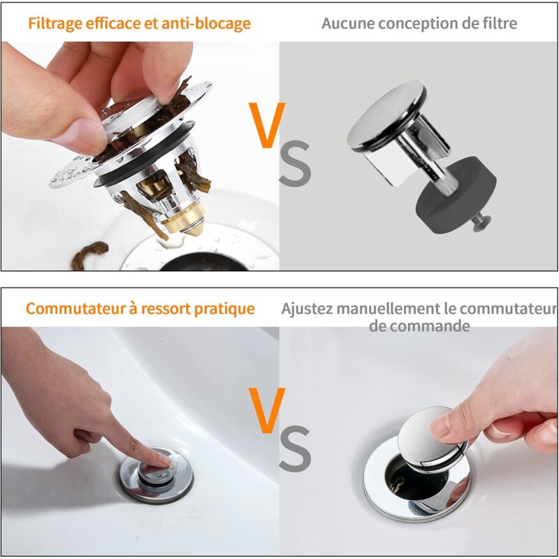Sink Plug, Universal Pop-Up Drain Stopper With Hair Filter Anti-Odor Anti-Blocked, Stainless Steel Kitchen Sink Bathtub
