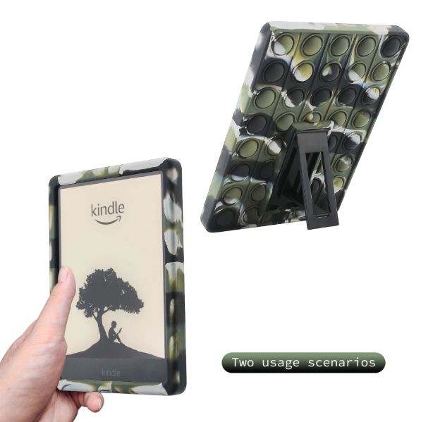 Pop It Fidget Case for Kindle Paperwhite 5 (6.8") - Rainbow Silicone Protective Cover with Stand,Camouflage