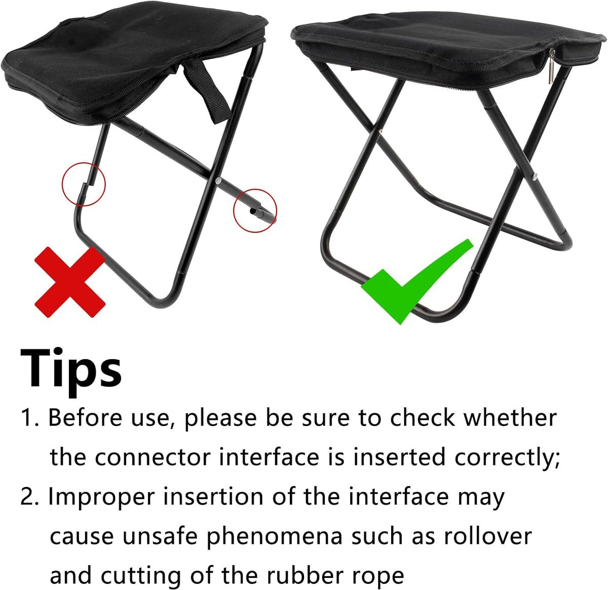 Portable folding camping stool with carrying bag, portable folding chair, folding camping stool, outdoor footrest for travel, walking, hiking, fishing, picnics and barbecues (black)