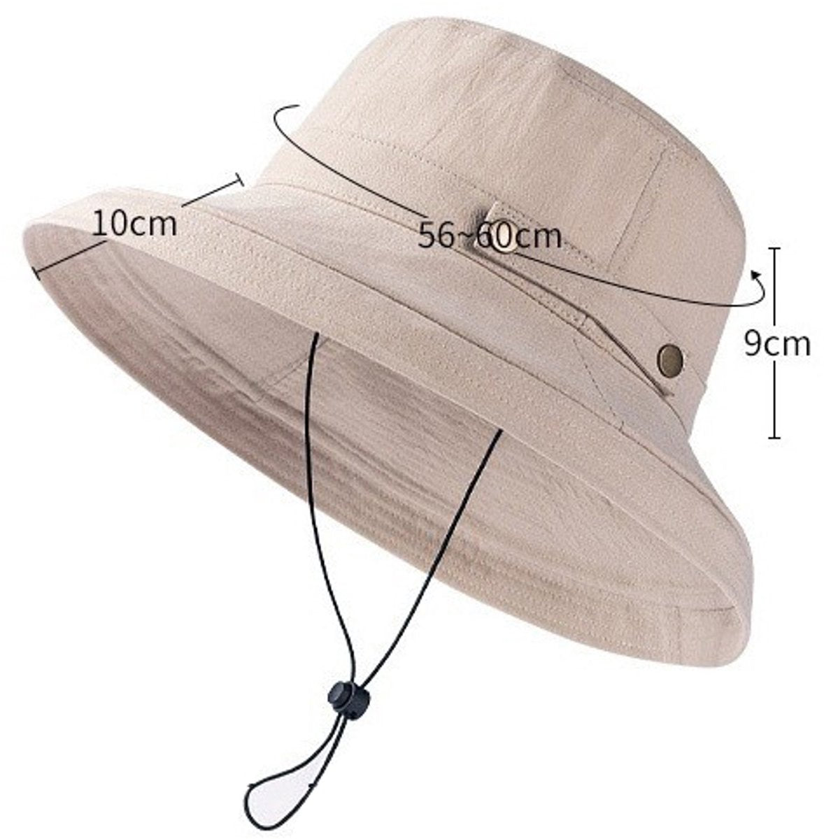 Women's Sun Hat - Katoen Wide Brim - UPF 50+ UV Protection - Foldable Beach Hat - Summer Bucket Hat - Travel Button Closure - Beige - One Size