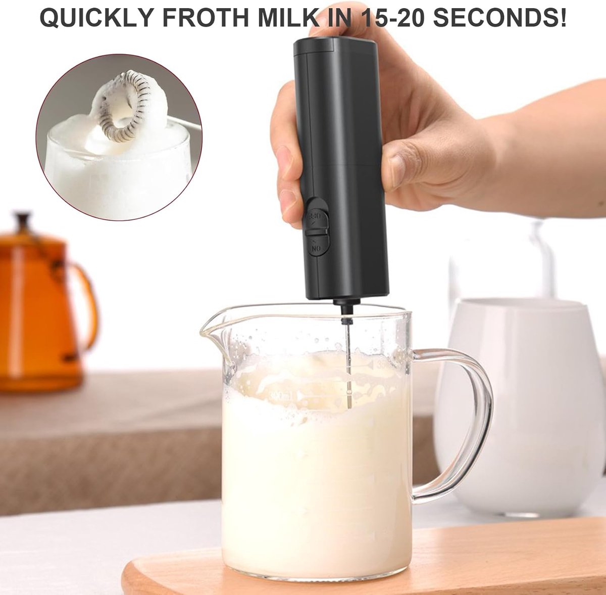 Milk Frother - Milk Frothers - Manual Milk Frother - Electric Milk Frother - Functional Electric Milk Frother - Portable Electric Milk Frother - With Whisk - For Coffee, Matcha, Latte and Cappuccino