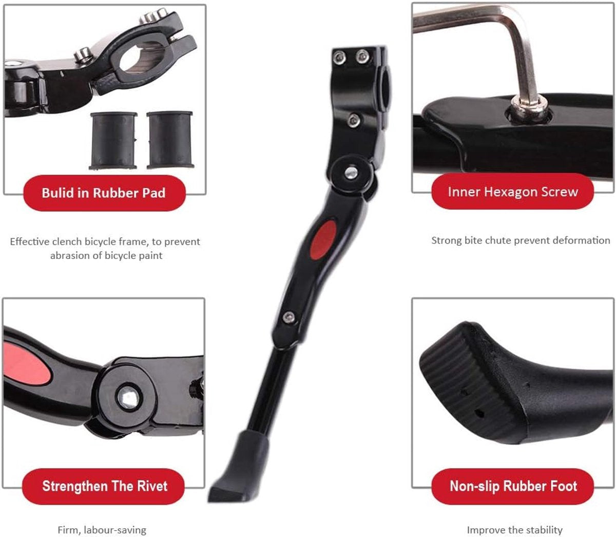 Simple 34.5 cm bicycle kickstand, aluminum and stainless steel mountain bike kickstand, easy to install, for mountain bikes and road bikes