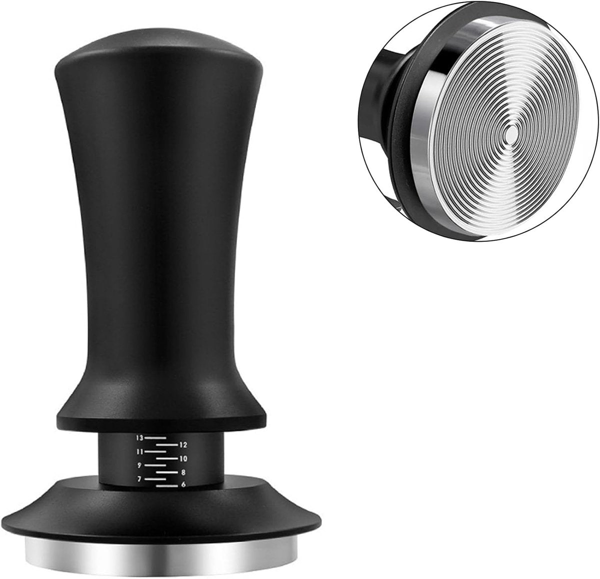 Tamper - Coffee tamper - Espresso tamper - 58 mm espresso tamper - Aluminum and stainless steel espresso tamper - Ergonomic self-leveling tamper - For baristas - Black