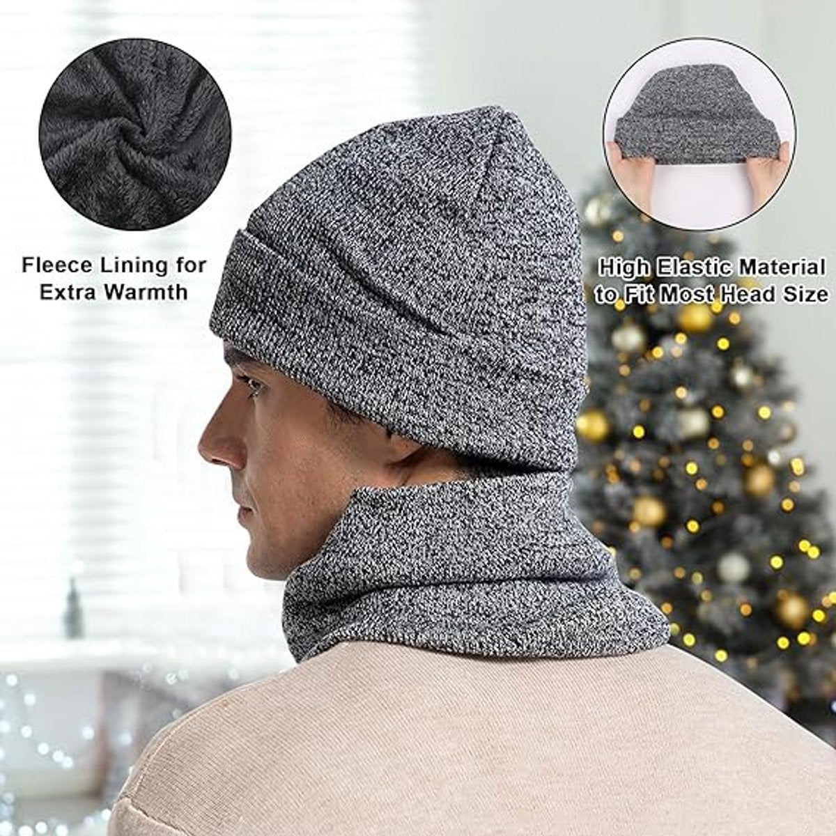 Beanie - Cotton beanie - Warm winter beanie - Scarf - Gloves - Touchscreen gloves - Ski mask - 3-in-1 beanie - Snowboard, skate, riding - Windproof and warm - Soft and comfortable - Warm fleece lining - Neck warmer
