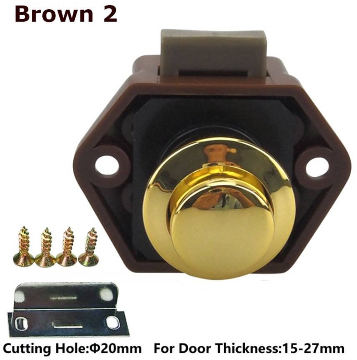 5-Piece Push Button Lock - Push Button for Motorhome - Door Lock - Locking Button for Shutter Door - For Camping, RV, Motorcycle, Caravan - Brown