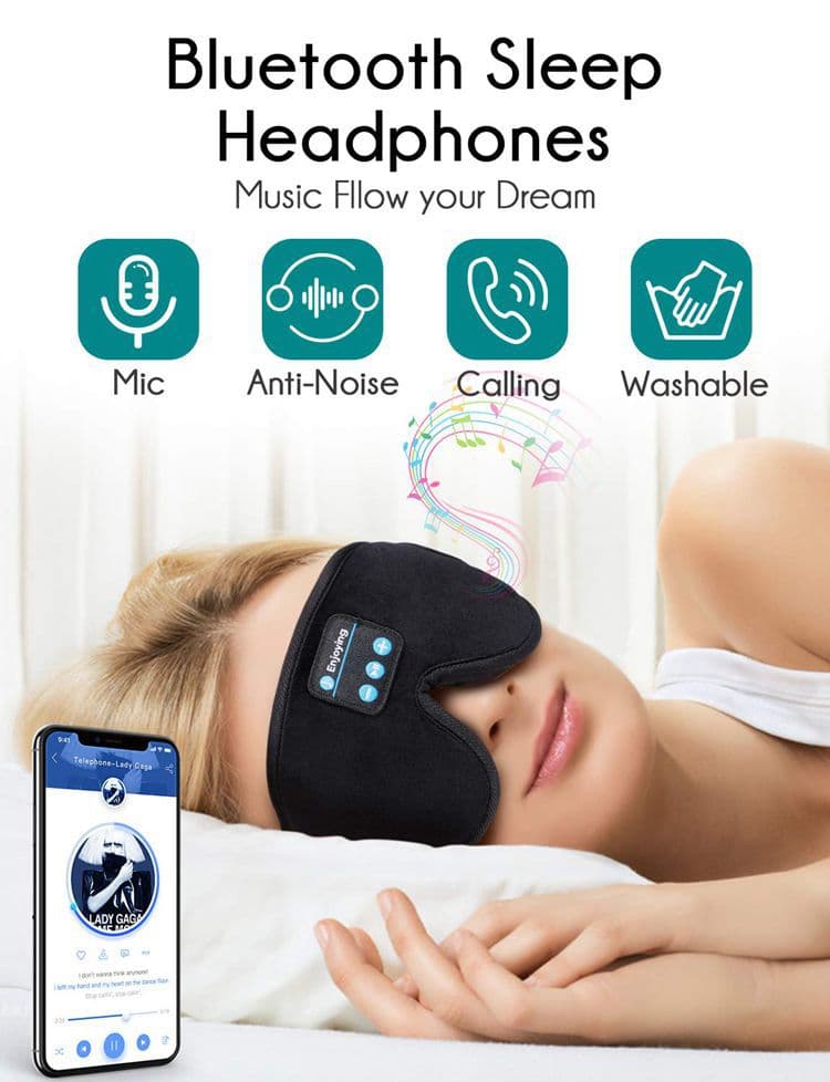 Bluetooth Sleep Headphones Headband with Eye Mask, Wireless Stereo Music for Sleep and Relaxation, Blue