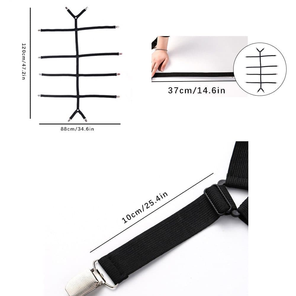 Adjustable Sheet Holders with Elastic Bands and Metal Clips for Securing Sheets Mattress or Sofa Covers, Black