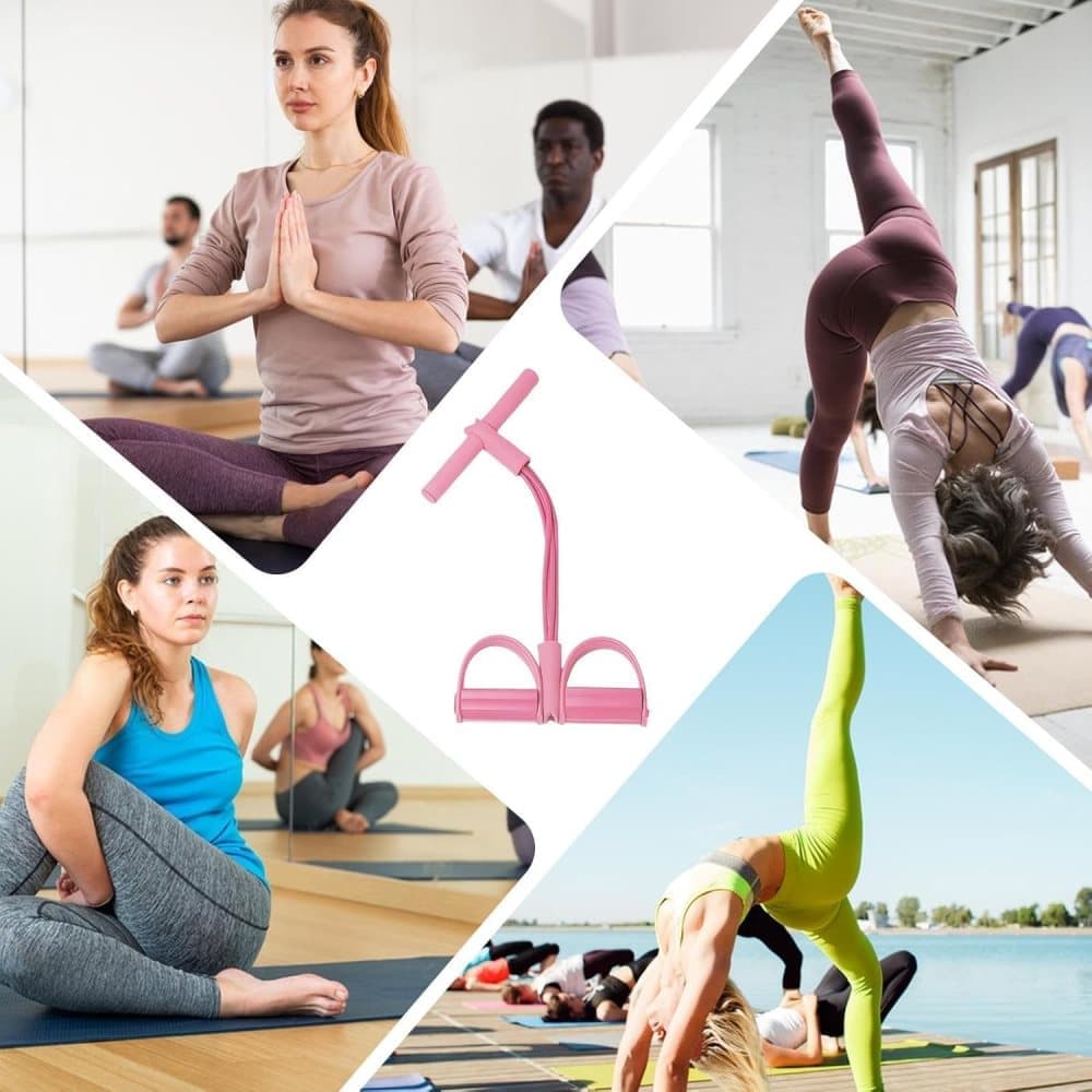 Pink abdominal trainer with multifunctional tension rope and fitness pedal, compatible with home workout, slap pull band