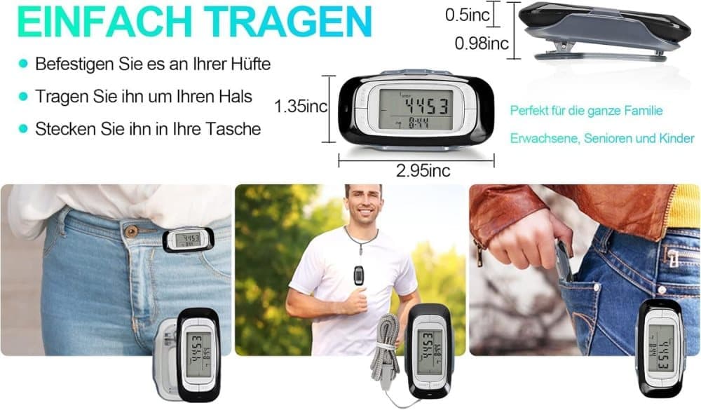 3D Pedometer with Large Easy-to-Read Display, Steps Distance Calories Tracking, No App Needed, 9 Month Battery Life for Elderly and Exercise Tracking