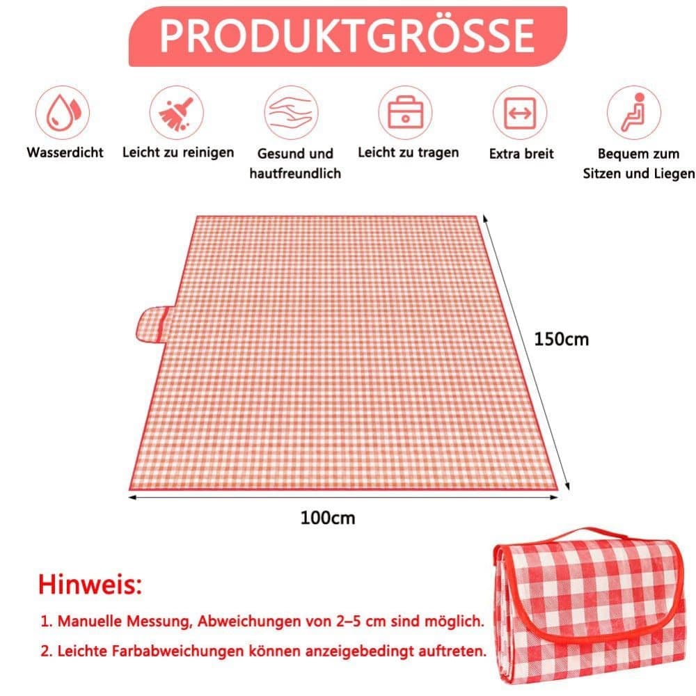 Waterproof Picnic Mat Foldable with Carrying Handle for Camping Beach Park and Outdoor Activities, 100x150cm, Pink
