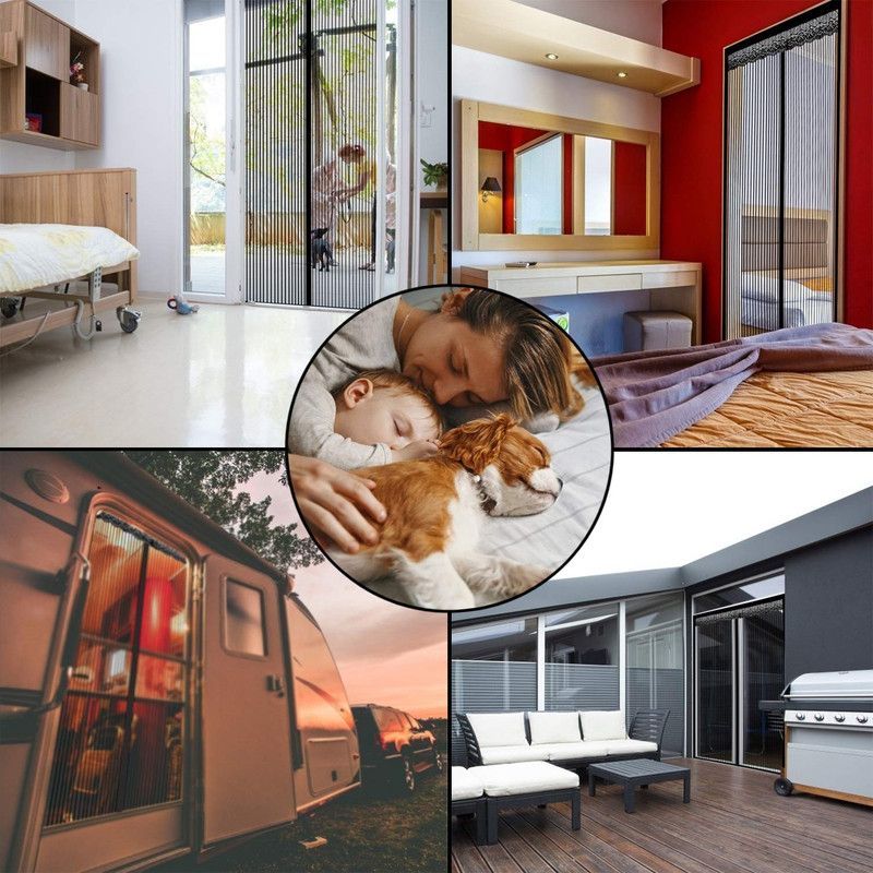 Magnetic Door Screens - 120x210 cm Self-closing - High-Density Insect Screen - No Drilling Required - Brown