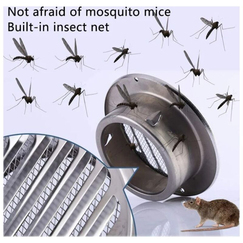 Round Ventilation Grille, Stainless Steel Vent Grille with Net, for 100 mm Opening