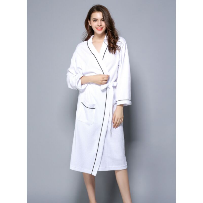 Women Bathrobe, Lightweight Waffle Cotton Unisex Dressing Gown, White L