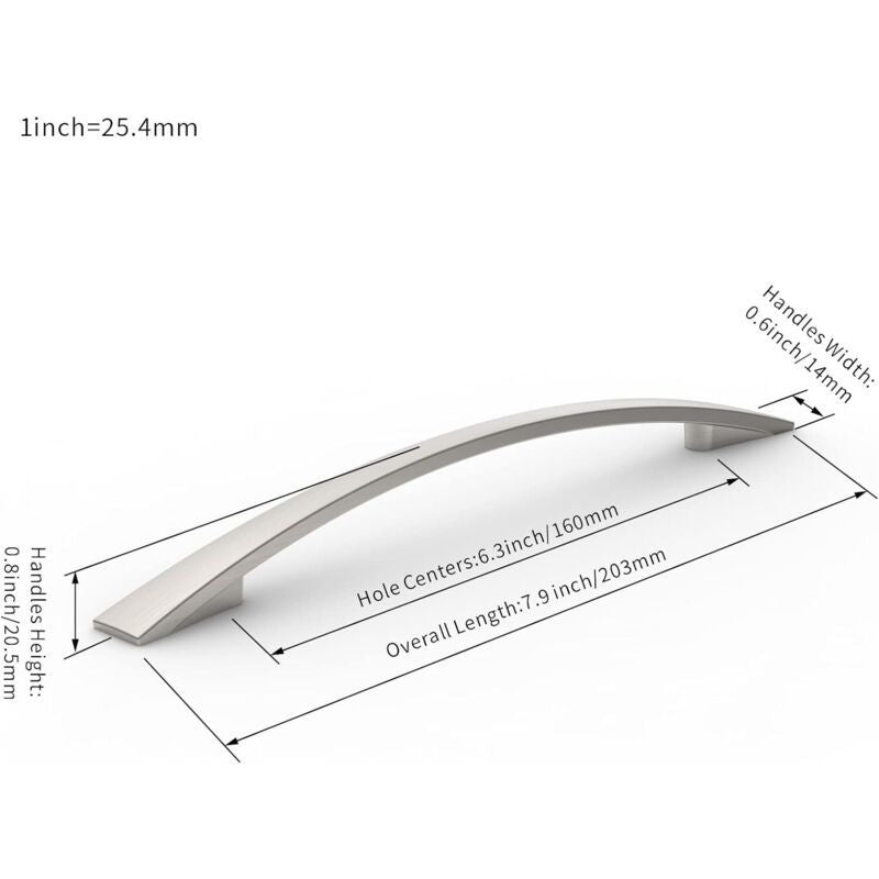10 Pack Furniture Handles, Brushed Nickel Cupboard and Drawer Handles, 160 mm Hole Spacing