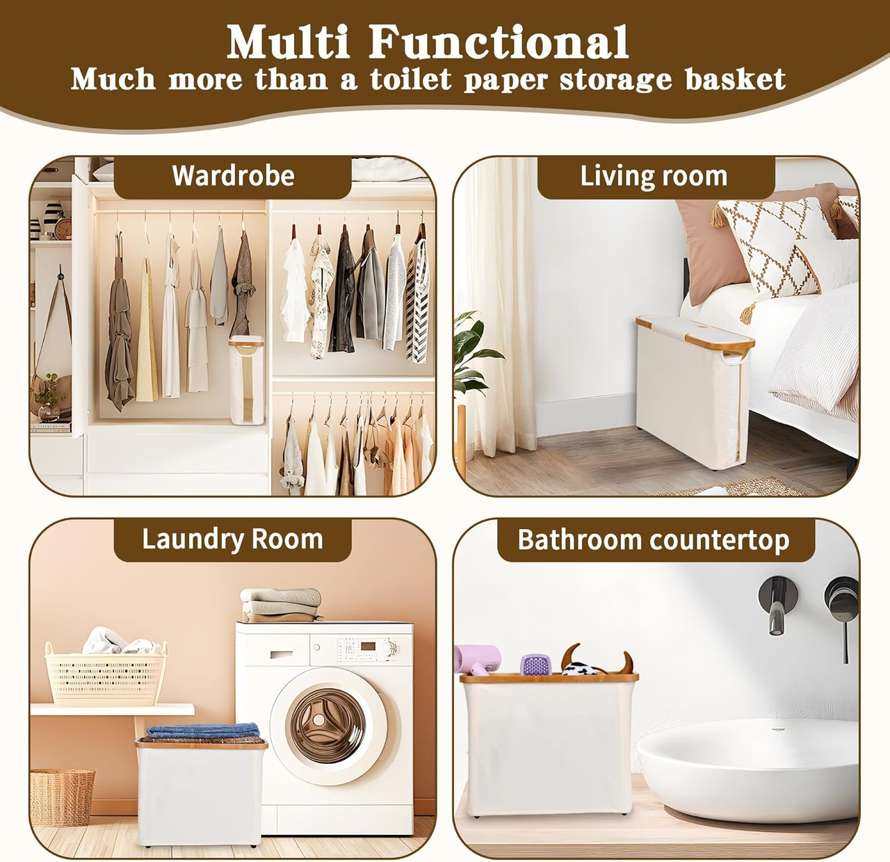 Toilet Paper Storage Basket with Lid, Holds 9-12 Rolls,Beige