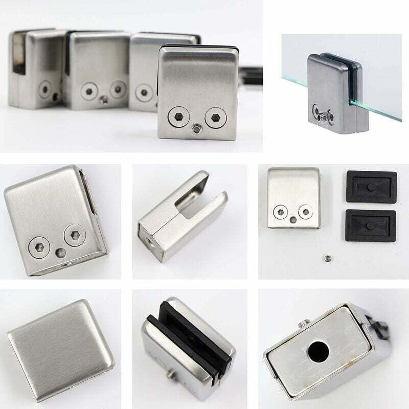 16 Pcs Stainless Steel Square Glass Clamps for Stair Railing, 8 to 10 mm