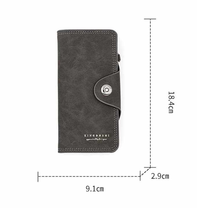 Women's PU Leather Long Wallet with Zipper and Button Closure, Multi-Compartment Clutch Purse, Black