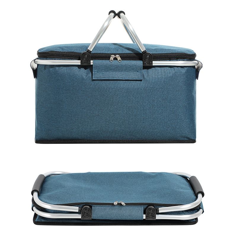 18L Insulated Picnic Basket with Aluminum Frame, Collapsible Cooler Bag, Yellow Plaid, 40 x 20 x 23 cm