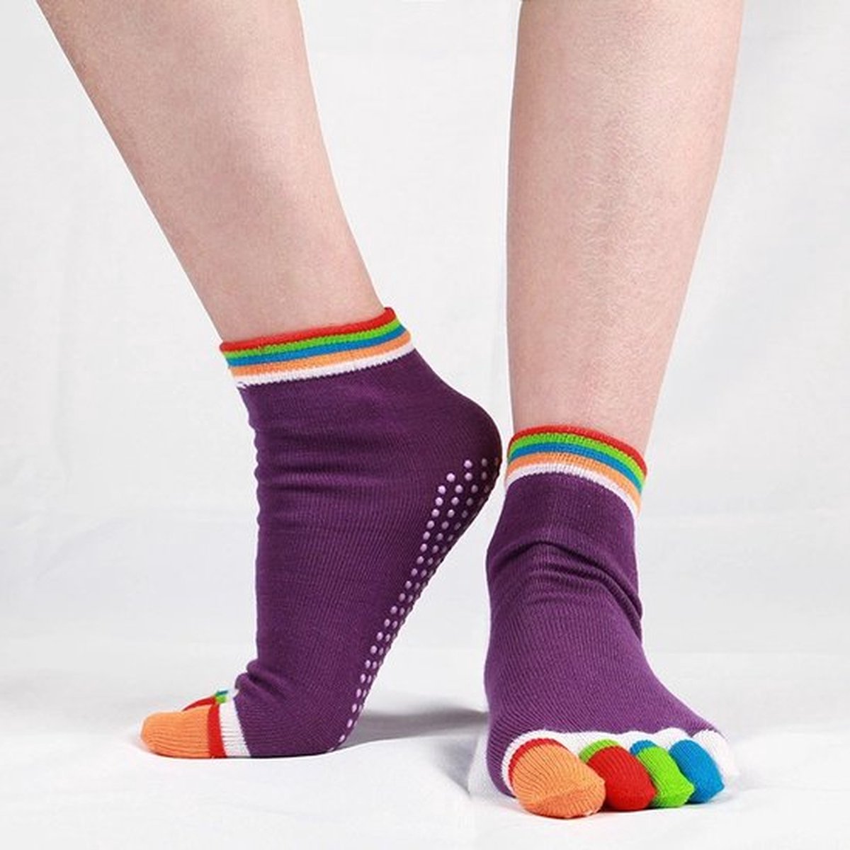 Full Toe Yoga Socks | Full Toe Yoga Sock | With Anti-Slip Bottom | Anti-Slip Socks | Pilates Socks | Size 36-40 | Purple with Colors