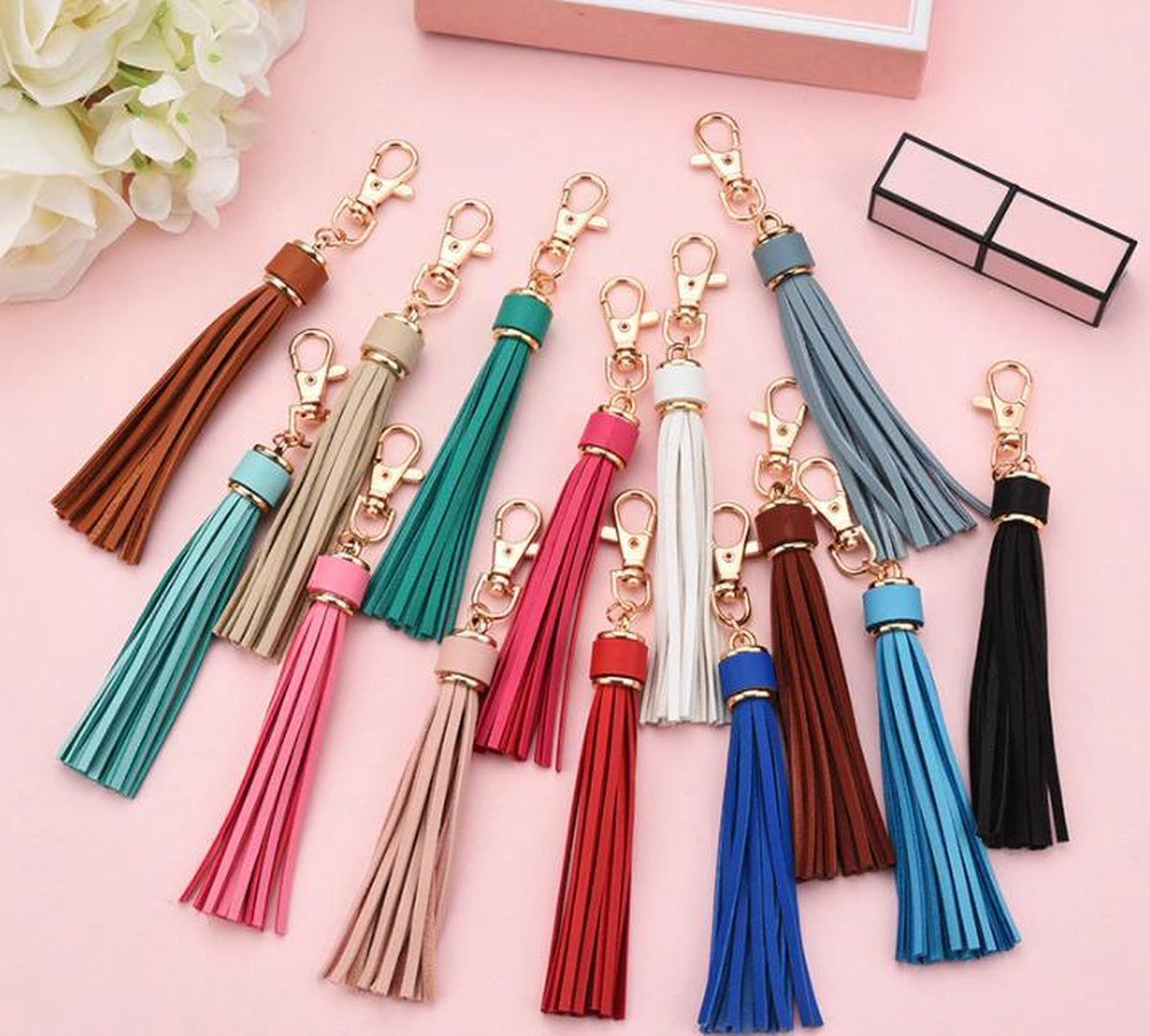 Tassel keychain | leather (PU) / women / men / bag charm / car - leather lanyard CORAL RED