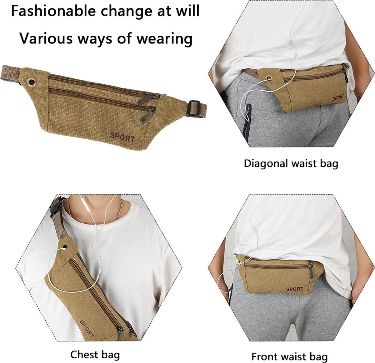 Sporty Waist Bag | Running Belt | Fanny Pack | Crossbody Bag | With Phone Holder & Cable Opening | Running Bag | Unisex | Black