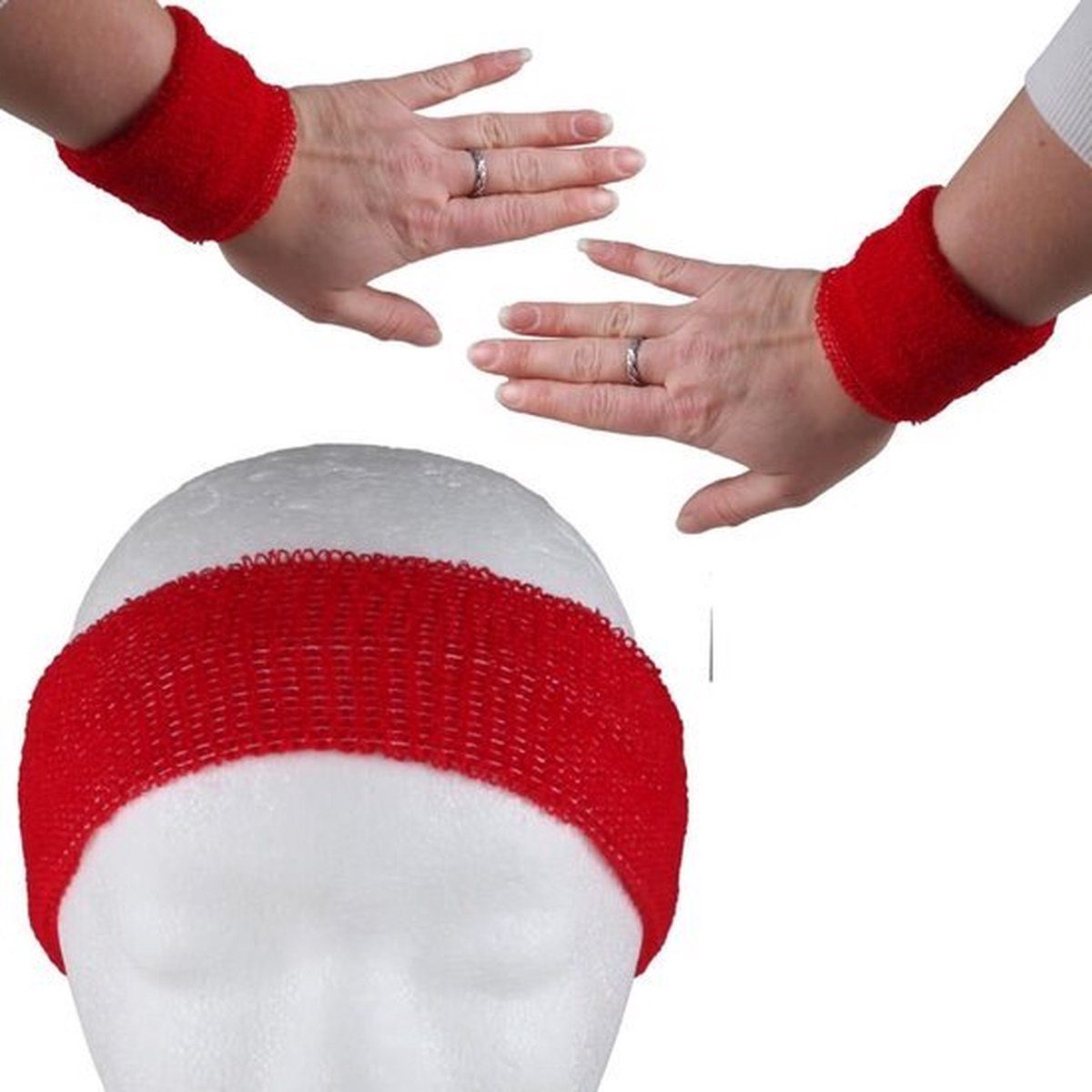 3-Piece Set of Headband & 2x Wristband Set | Sweatband | Sweatbands | Head and Wrist | Sports Bands | Red