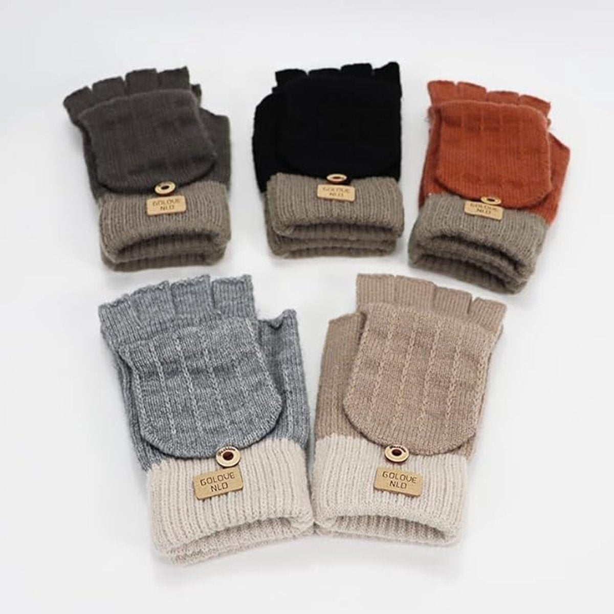 Stylish fingerless winter gloves for women - with finger protectors - plain unisex warm student gloves