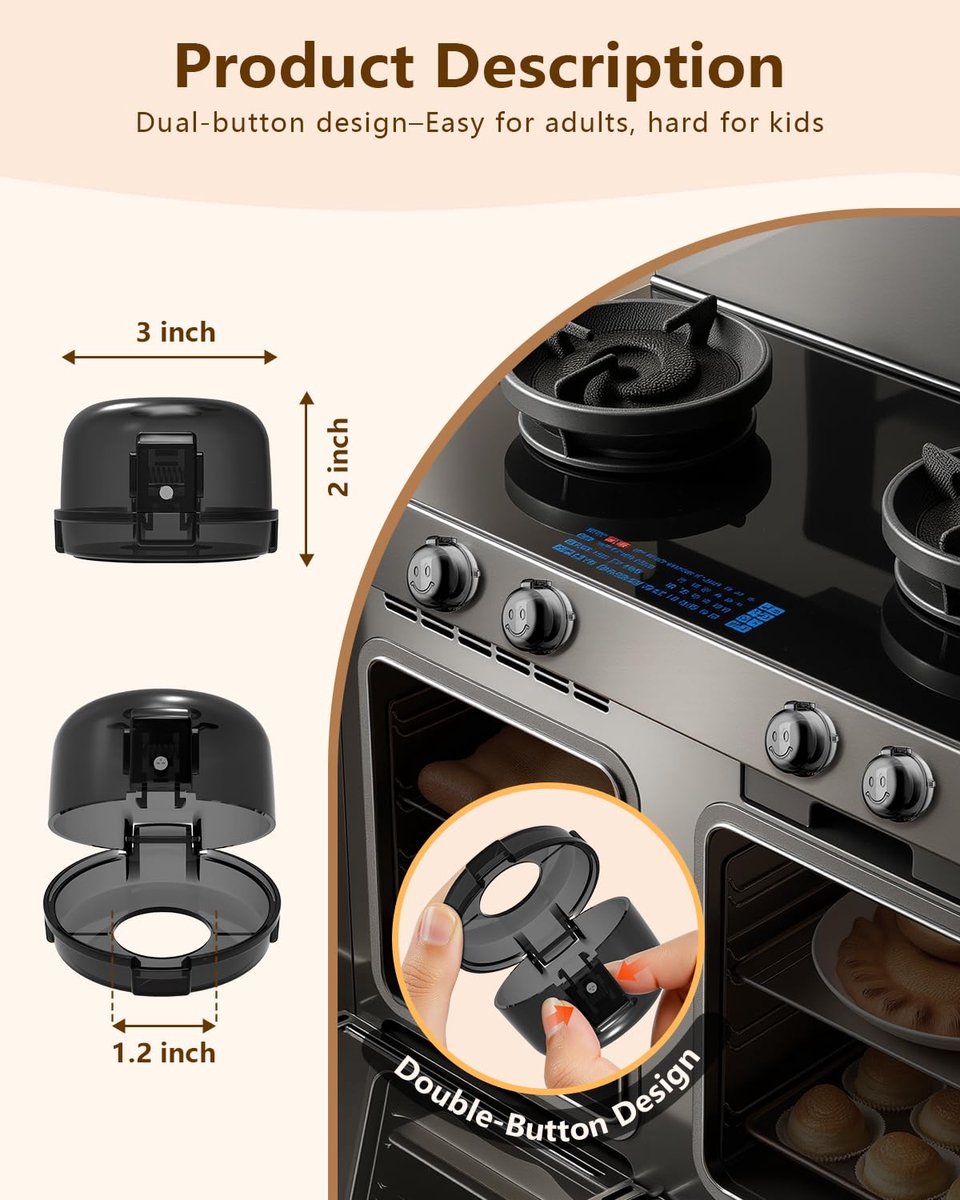 5 child-safe covers for stove knobs - heat-resistant and oil-resistant protectors - strong adhesive locks for gas stove and oven knobs, semi-transparent black