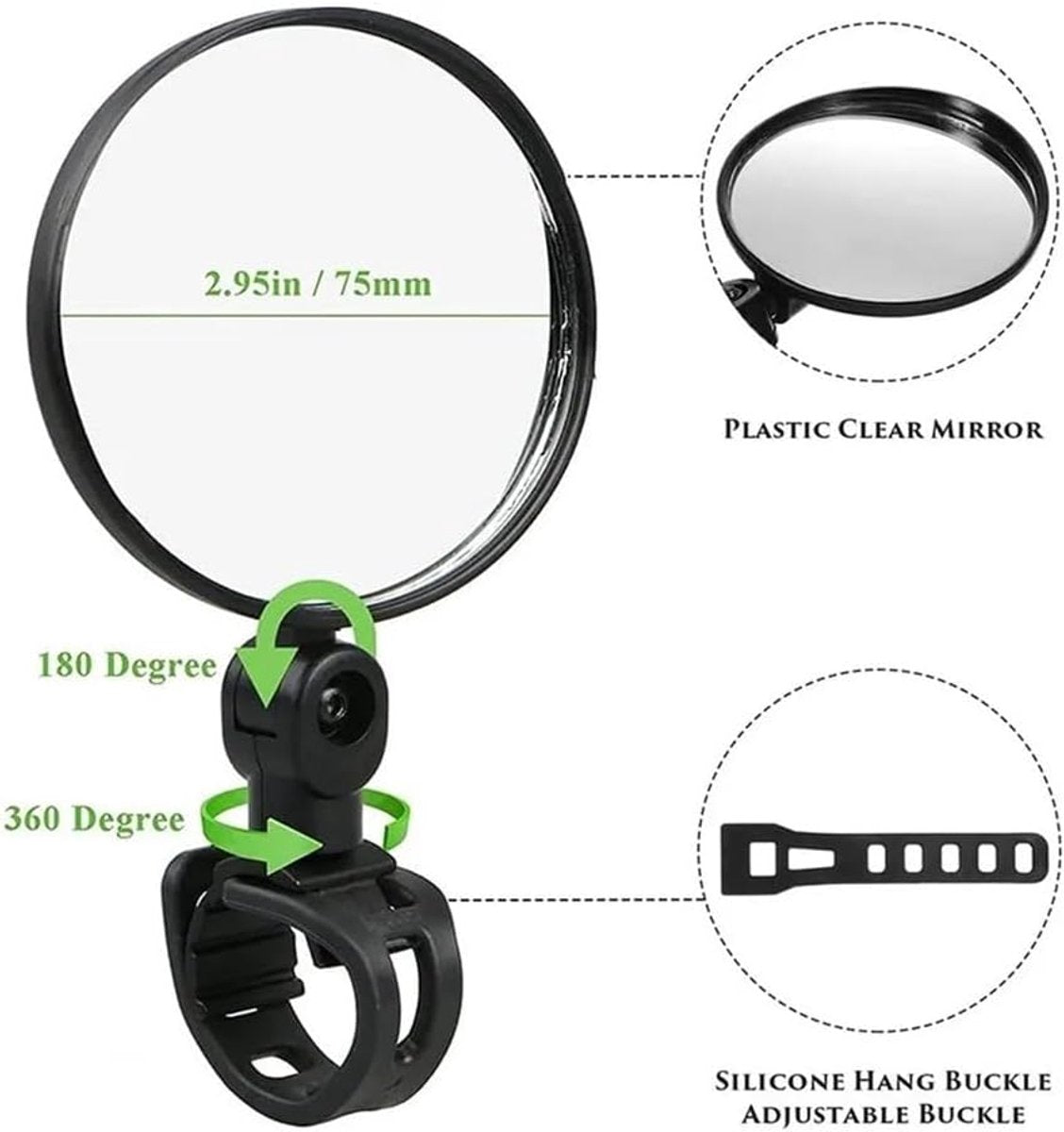 Motorcycle rearview mirror - bicycle rearview mirror 360-degree rotatable auxiliary convex mirror - bicycle rearview mirror on the handlebars