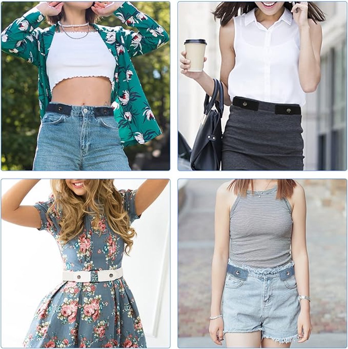 Buckleless Belt - 4 Pieces Buckle-Free & Elastic Belt for Women & Men - Elastic Belt - Elastic Belt Without Buckle - 3cm Wide - Elastic Trouser Belt Without Buckle - Belt Without Buckle - Buckle-Free Belt - Maternity Belt - Belt Without Holes