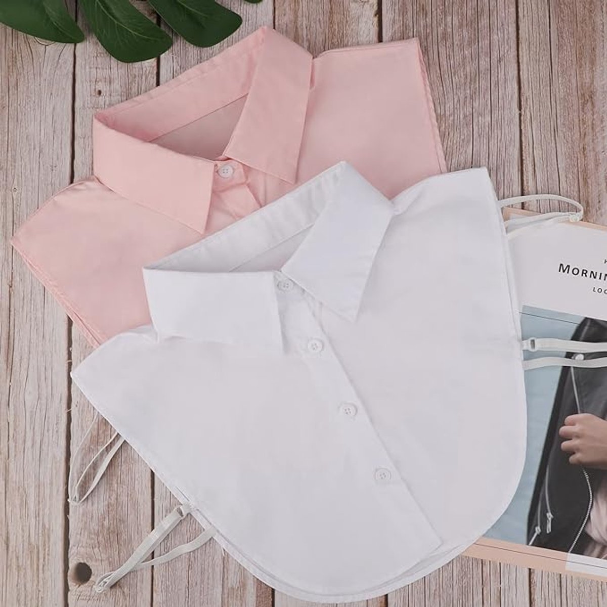 Set of 2 Women's Shirt Collars - Detachable Pointed Collar Basic - Collars for Women - Detachable Women's Collars to Wear Undergarments - Shirt Collar - Shirt Collar - Faux Detachable Collar - Shirt Replacement - One Size Adjustable - Pink and White