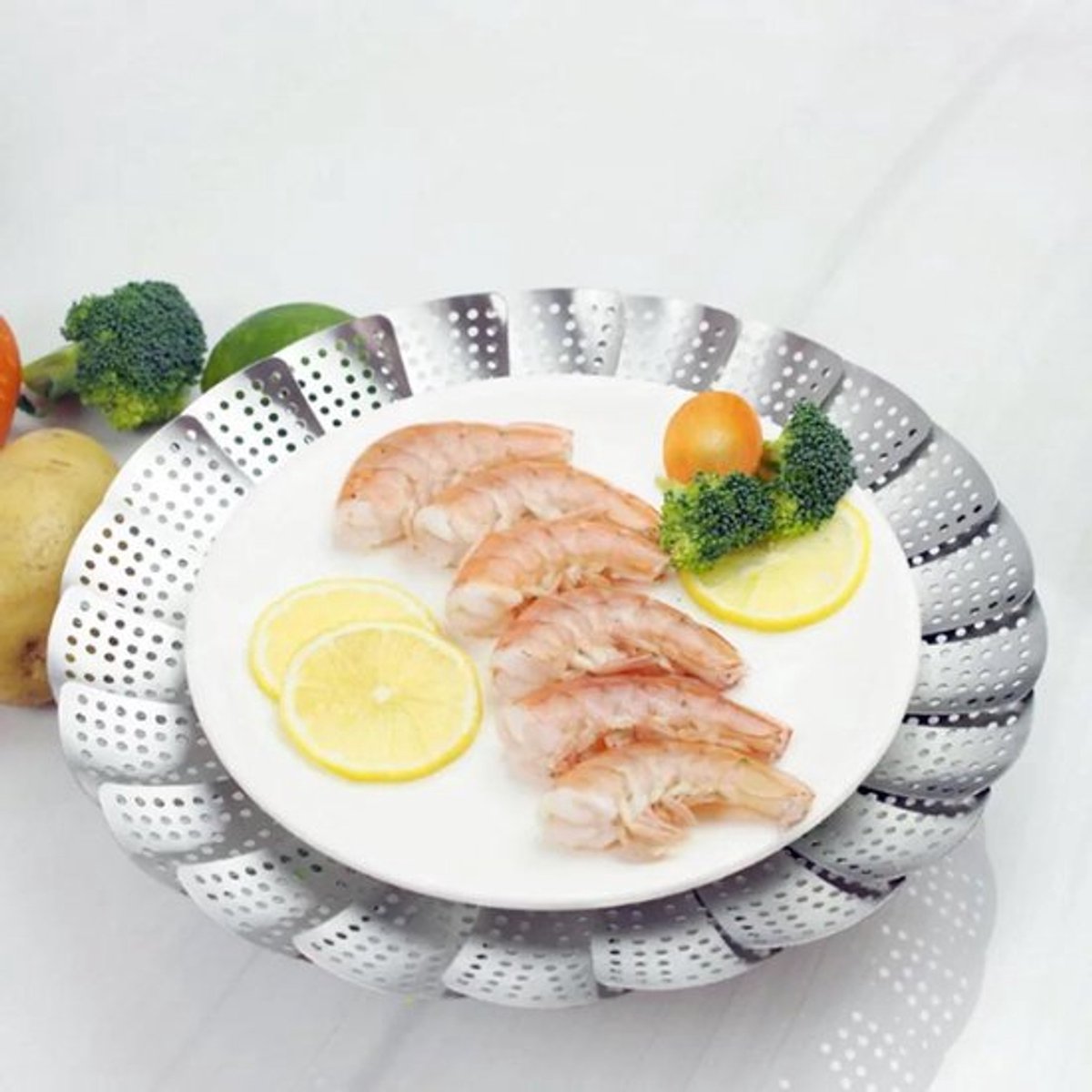 Stainless Steel Steaming Rack - Steamer Basket Pan - Steamer Basket for Vegetables - Vegetable Steamer - Adjustable - Steamer Insert - Steam Flower - Steamer Basket - Foldable Steamer Basket - Dishwasher Safe - Suitable for Vegetables - Suitable for pans