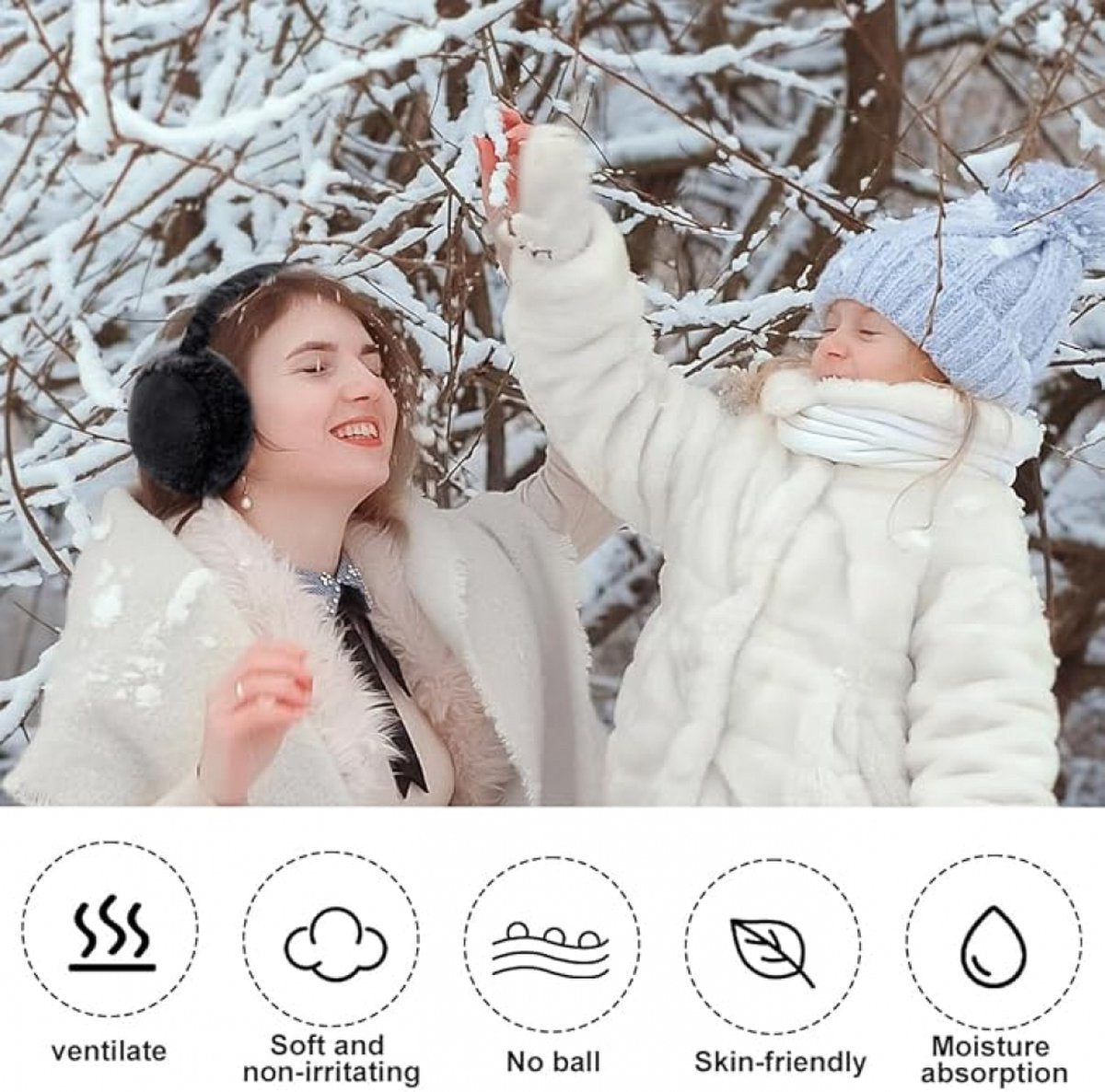 Women's Ear Warmers - Winter Ear Protectors - Unisex - Behind the Head - Ear Warmers - Earmuffs - Ear Warmers - Extra Soft - Comfortable - Winter - One Size - Black