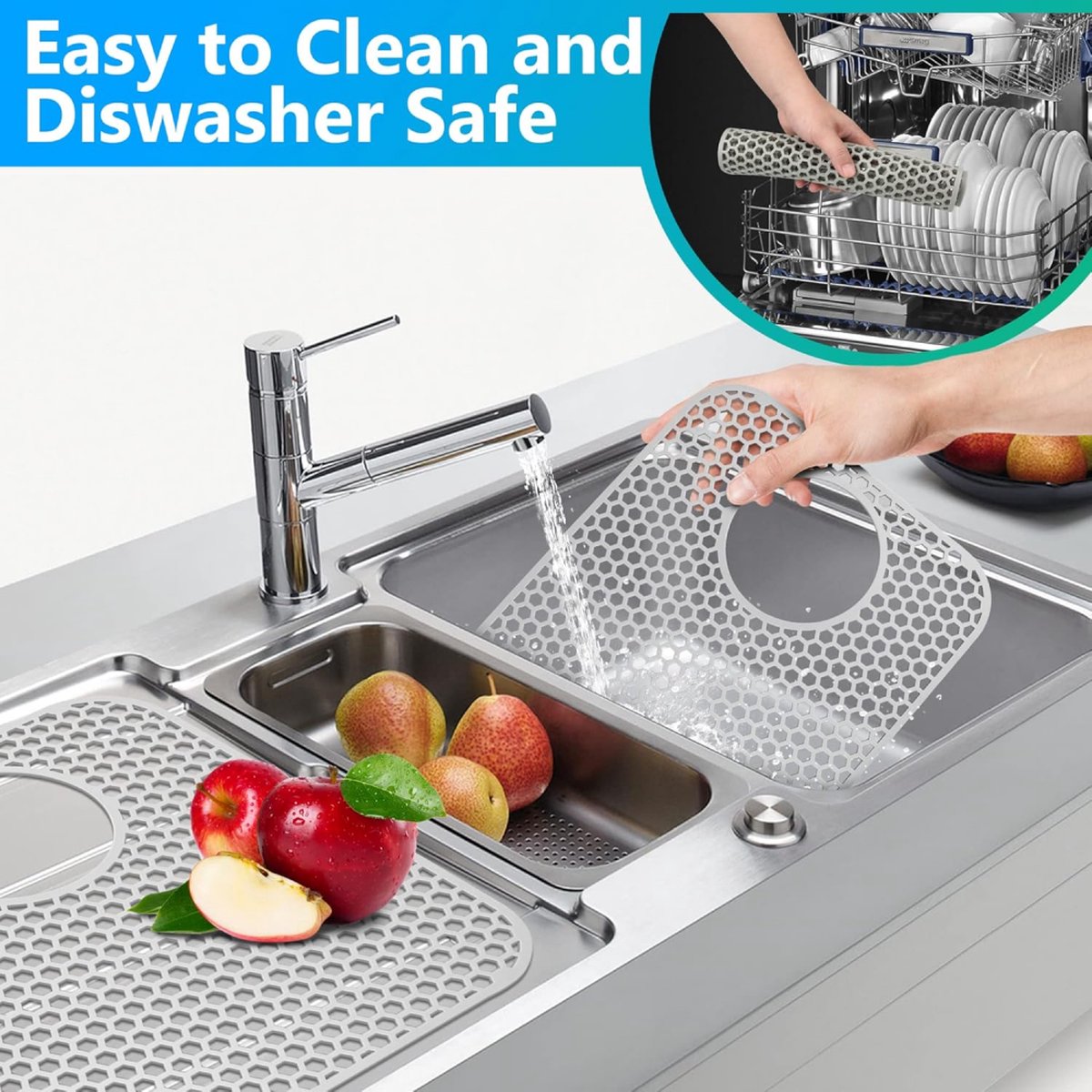 Sink Mat - Grey - 30 X 35 Cm - Kitchen Accessories - Sink Protector - Sink Mat - Washbasin Mat - Draining Mat - Countertop Mat - Silicone Coasters - Silicone - Anti-Scratch - Sink Accessories - For Sink, Cutlery And Glassware