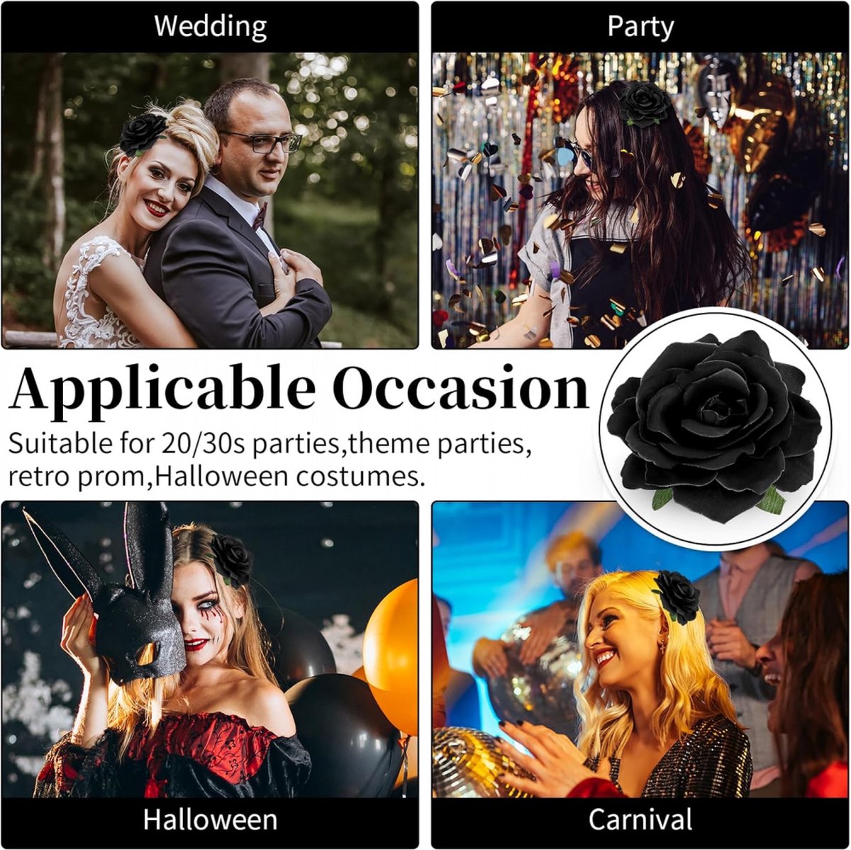 Luxury Hair Clips - 4 Premium Hair Clips - Flower Hair Clip - Women's Hairpins - Large Hair Clips - Hair Claw - Hair Clip - Hair Clip - Retro - Elegance - Add Charm - For Women - Gift for Woman - Black
