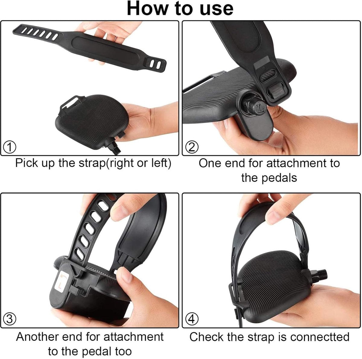 Bicycle Accessories - 2 Pairs - Bicycle Straps - Pedal Straps - Exercise Bike Pedal Straps - Rubber Pedal Straps - Adjustable Length Universal Pedal Strap - Rubber Anti-Slip Exercise Bike Parts - Strength Training Accessories - Black - Safety