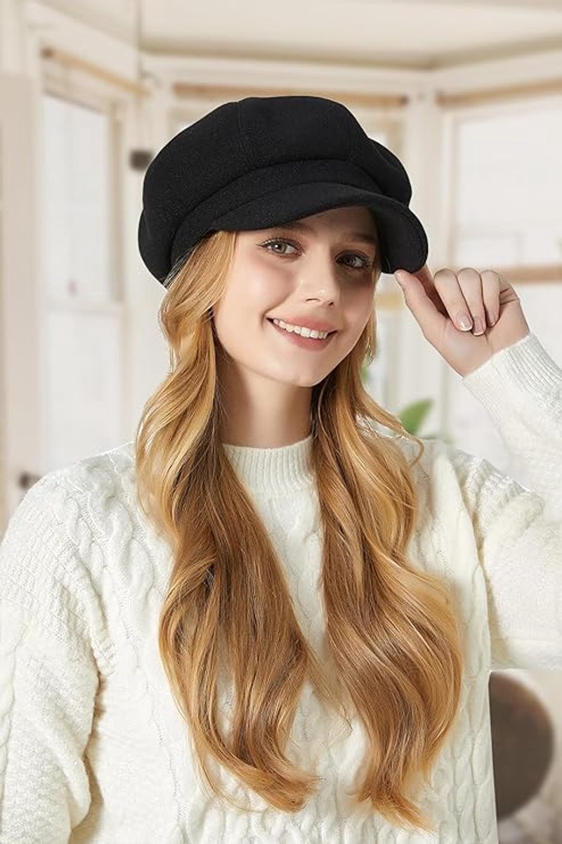 Ladies' Beret - Ladies' Hat - Warm Winter Beret - Ladies' Autumn and Winter Beret - Beret - Octagonal Cap - Soft Octagonal Beret - Adjustable Beret - Winter Hat with Visor - Winter - Fashion - Classic Autumn/Winter Style - Black
