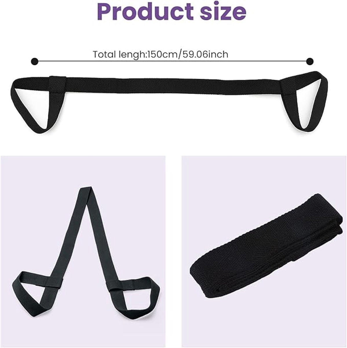 Yoga Mat Strap - Yoga Mat Carrying Strap - Straps - Adjustable Shoulder Straps - Yoga Mat Carrying Strap - Yoga Mat Storage Straps - For Storage and Organization - Black - 38 mm x 1.5 m - (mat not included)