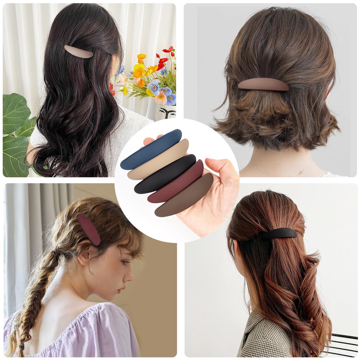 Hairpin - 5 Pieces - Women's Hair Clips - Hair Accessory - Hairdresser Hair Clips - Hair Clip - Curved Flat Clips - Thin, Large & Classic Snap Hair Clips - Flat Claw Clip for Women - French Hair Clips - Fine & Medium Thick Hair Clips