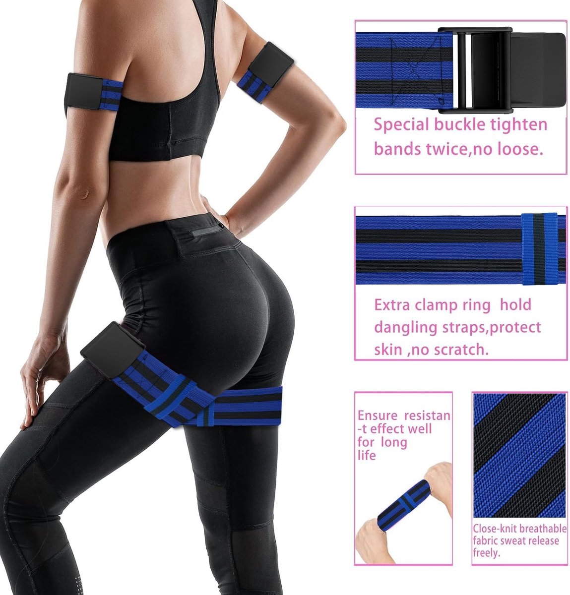 Resistance Bands - Resistance band - Booty bands - Fitness Elastic - Fitness Resistance Bands - Booty bands for training - Blood flow restriction bands - Adjustable BFR training bands - for training your glutes, squat, thighs - Blue